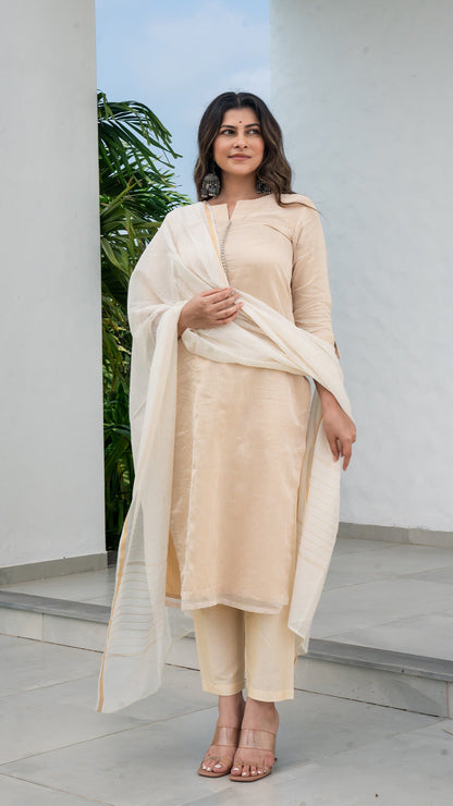 Anamika Pure Tissue Kurta Set - Ivory/Gold