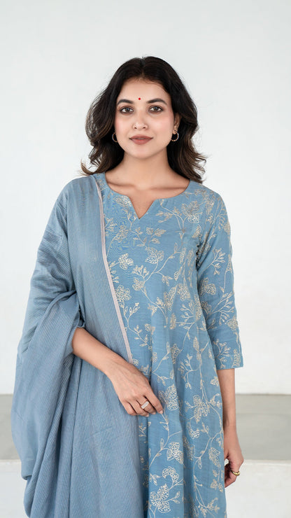 Kriti Embroidered Chanderi Kurta Set - Ice Blue