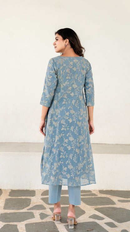 Kriti Embroidered Chanderi Kurta Set - Ice Blue