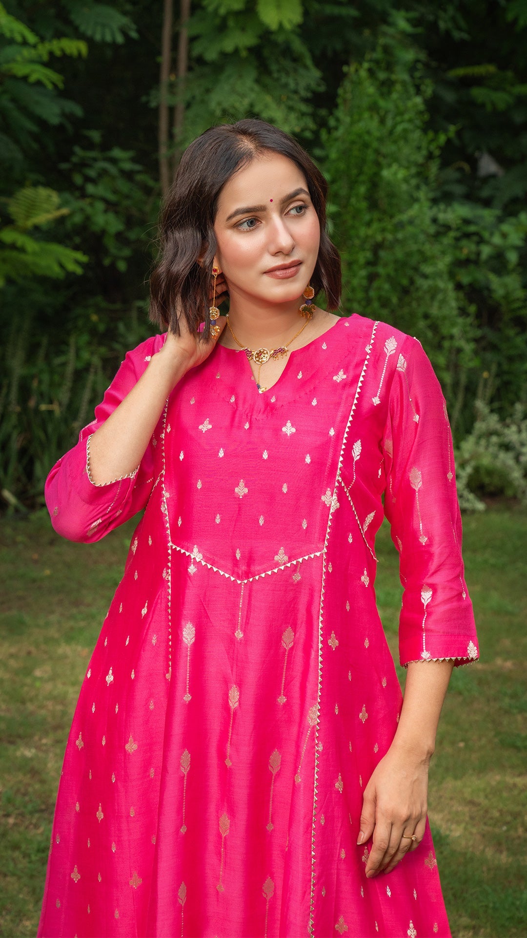 Aditi Chanderi Kurta Set - Pink