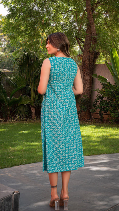 Saima Cotton Dress - Turquoise