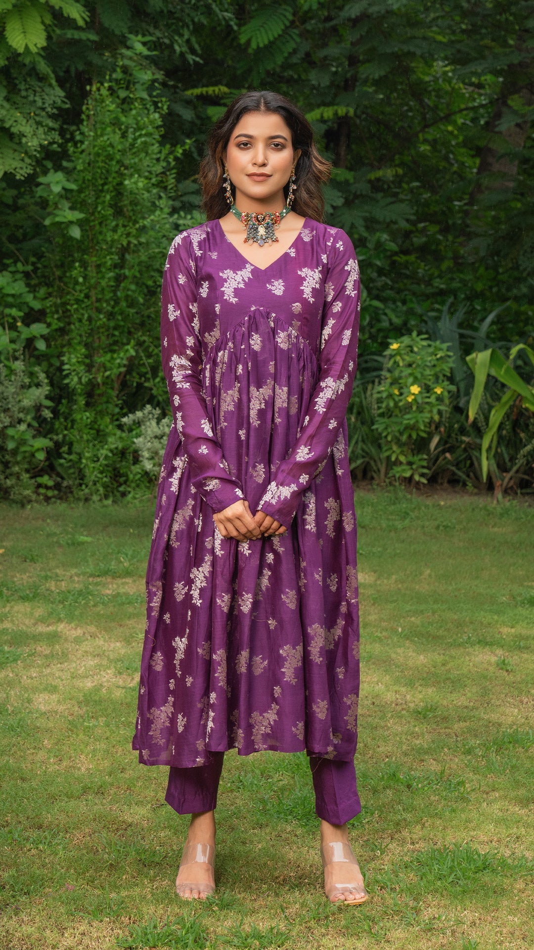 Rucha Woven Chanderi Kurta Set - Purple