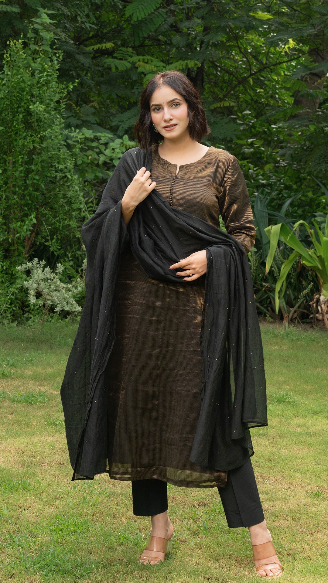 Rhea Pure Tissue Kurta Set - Black