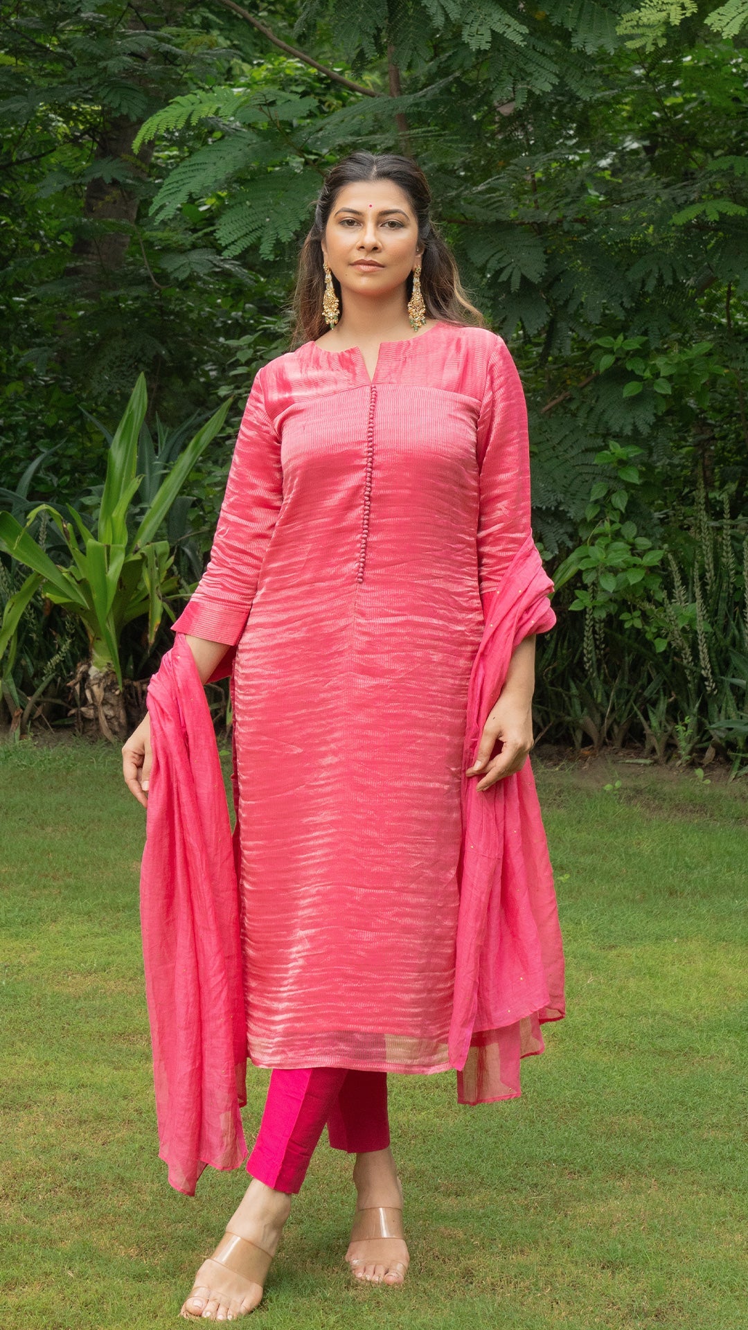 Muskaan Pure Tissue Kurta Set - Rani Pink