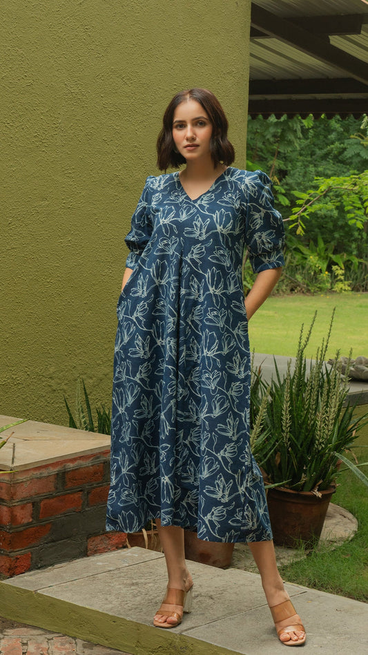 Rihana Dress In Cotton - Indigo