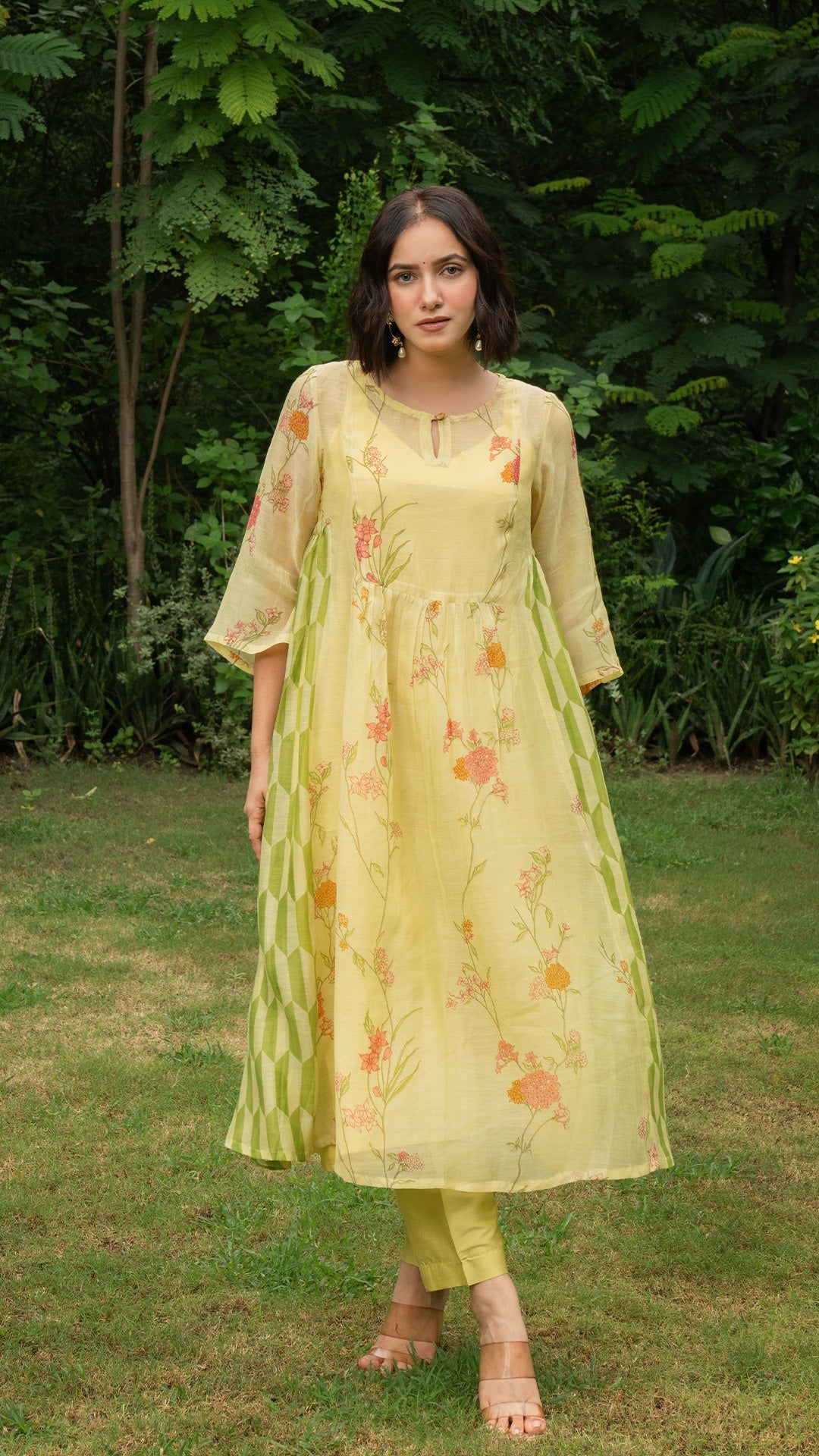 Sarah Chanderi Pleated Kurta - Green