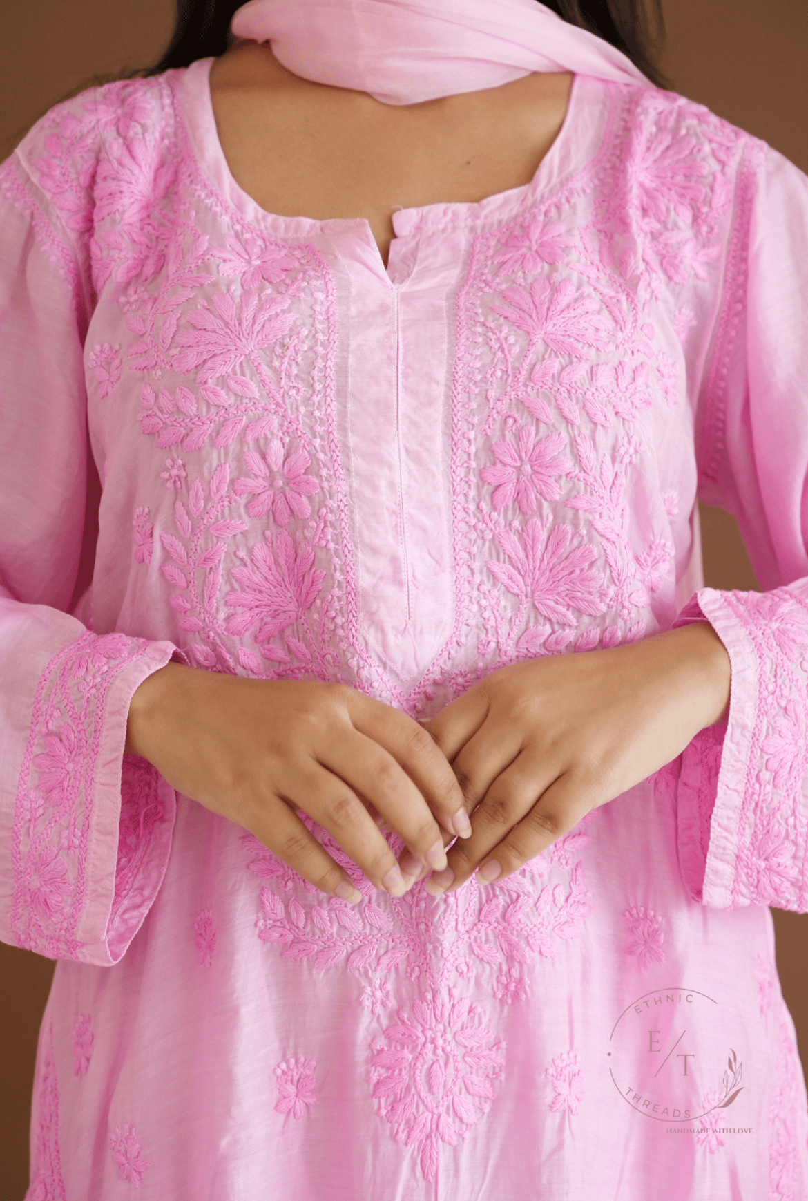 Hayat Chikankari muslin silk Kurti in Pink
