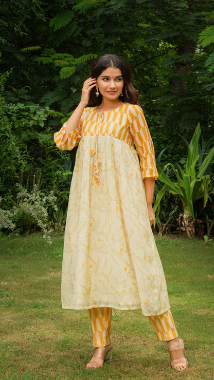 Dhriti Chanderi Pleated Kurta - Yellow