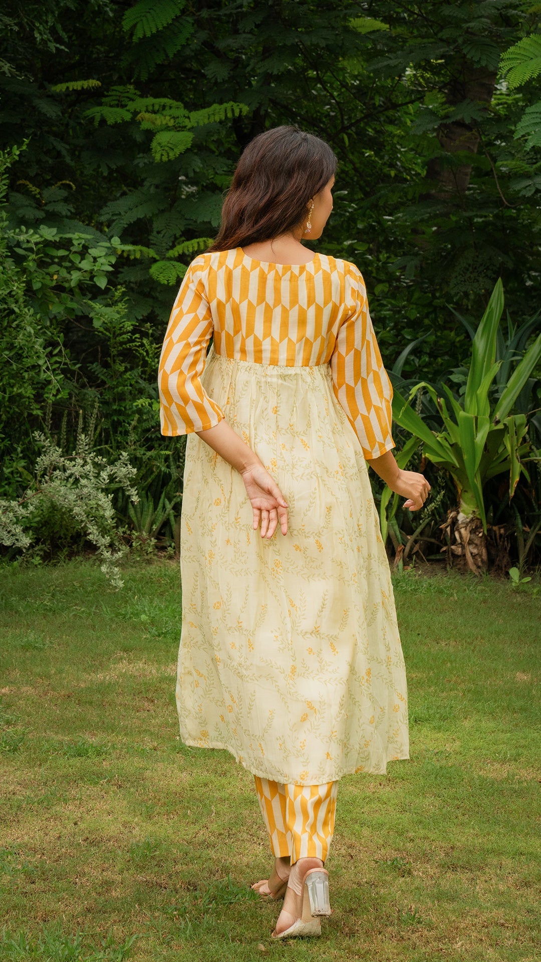 Dhriti Chanderi Pleated Kurta - Yellow