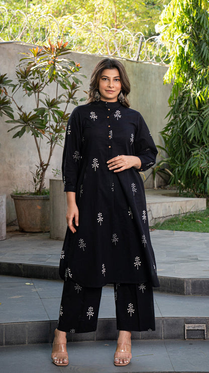 Vihaa Cotton Jabha Kurta- Black