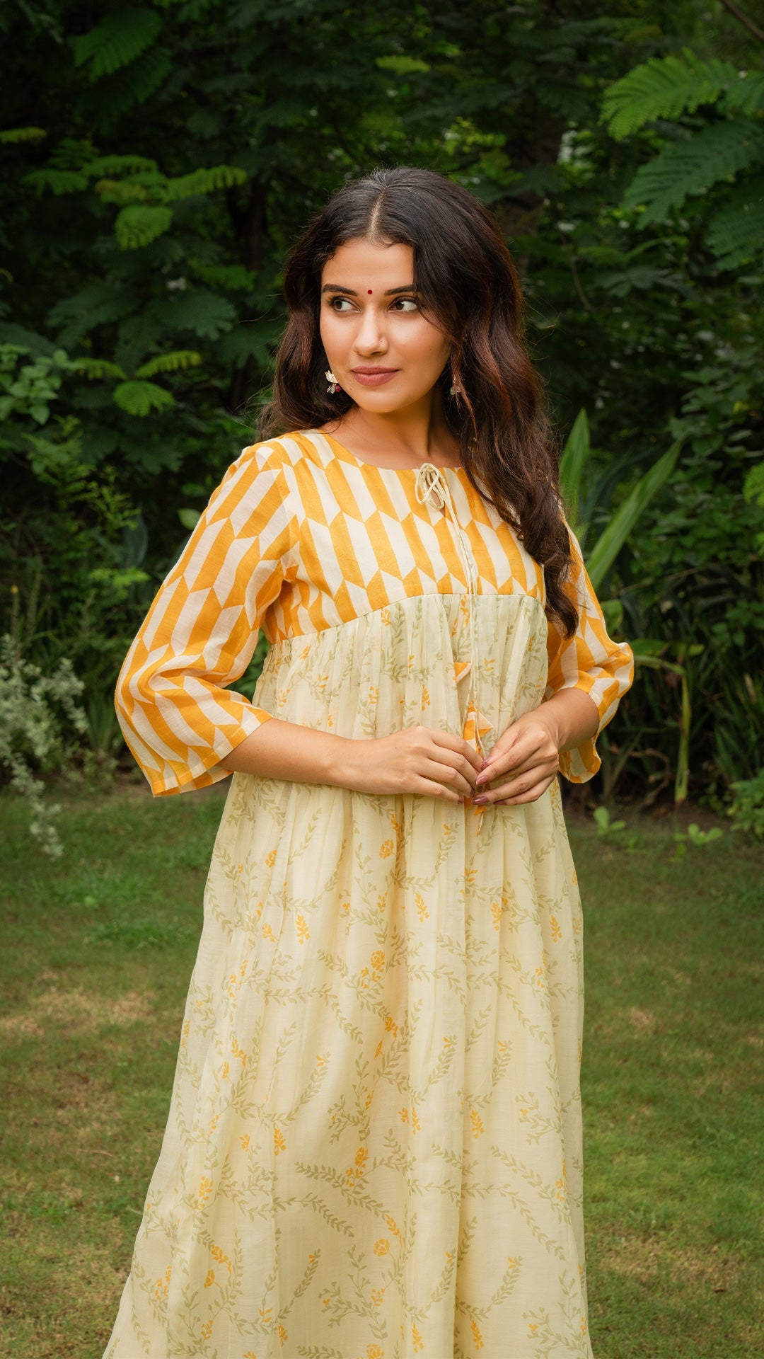 Dhriti Chanderi Pleated Kurta - Yellow