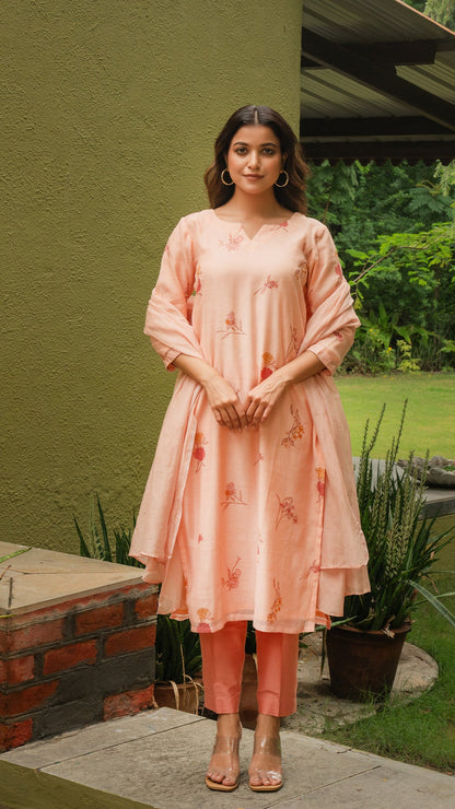 Anusha Mul Chanderi Kurta - Peach