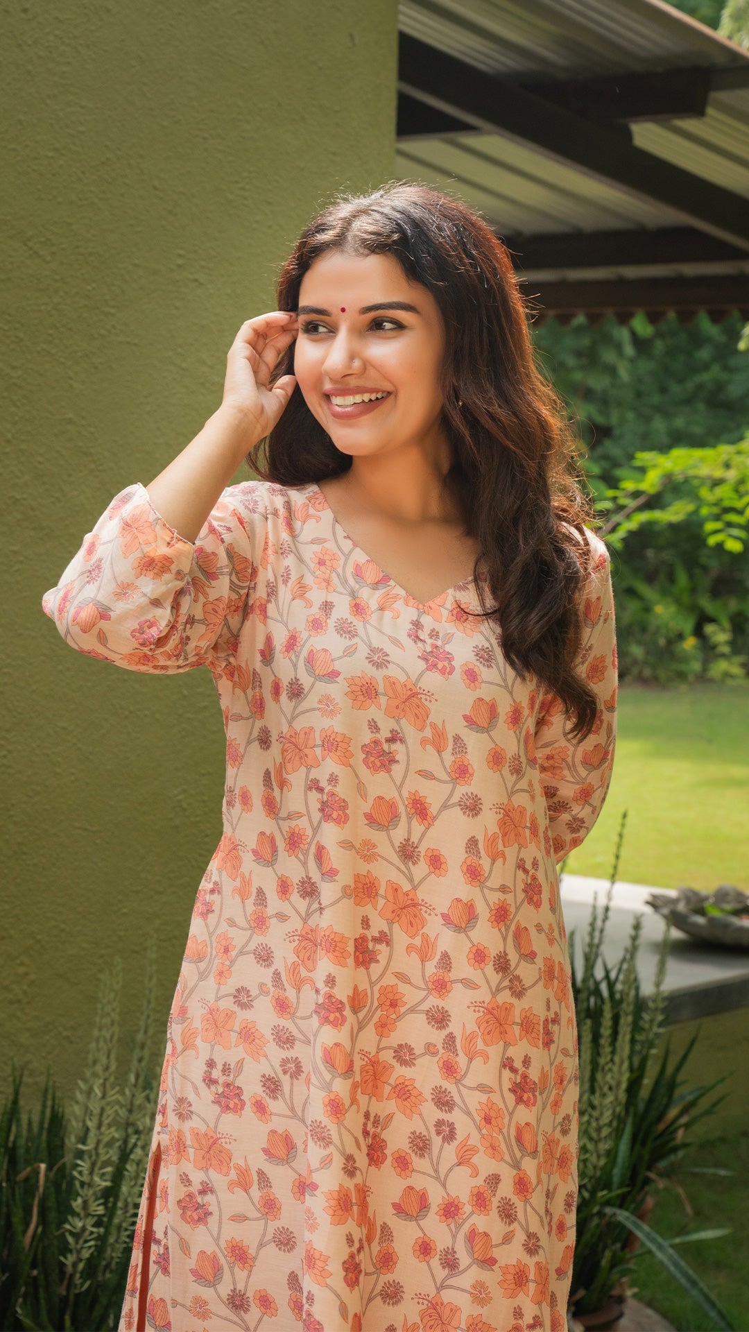 Anayata Mul Chanderi Floral Jaal Kurta - Peach