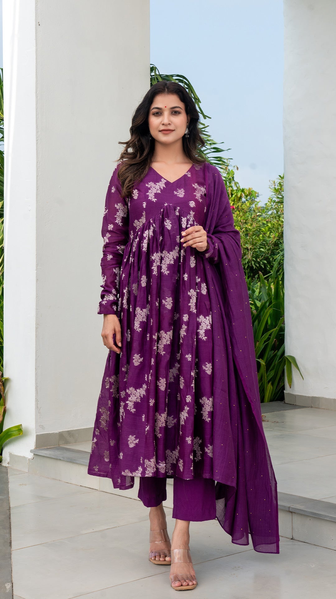 Rucha Woven Chanderi Kurta Set - Purple