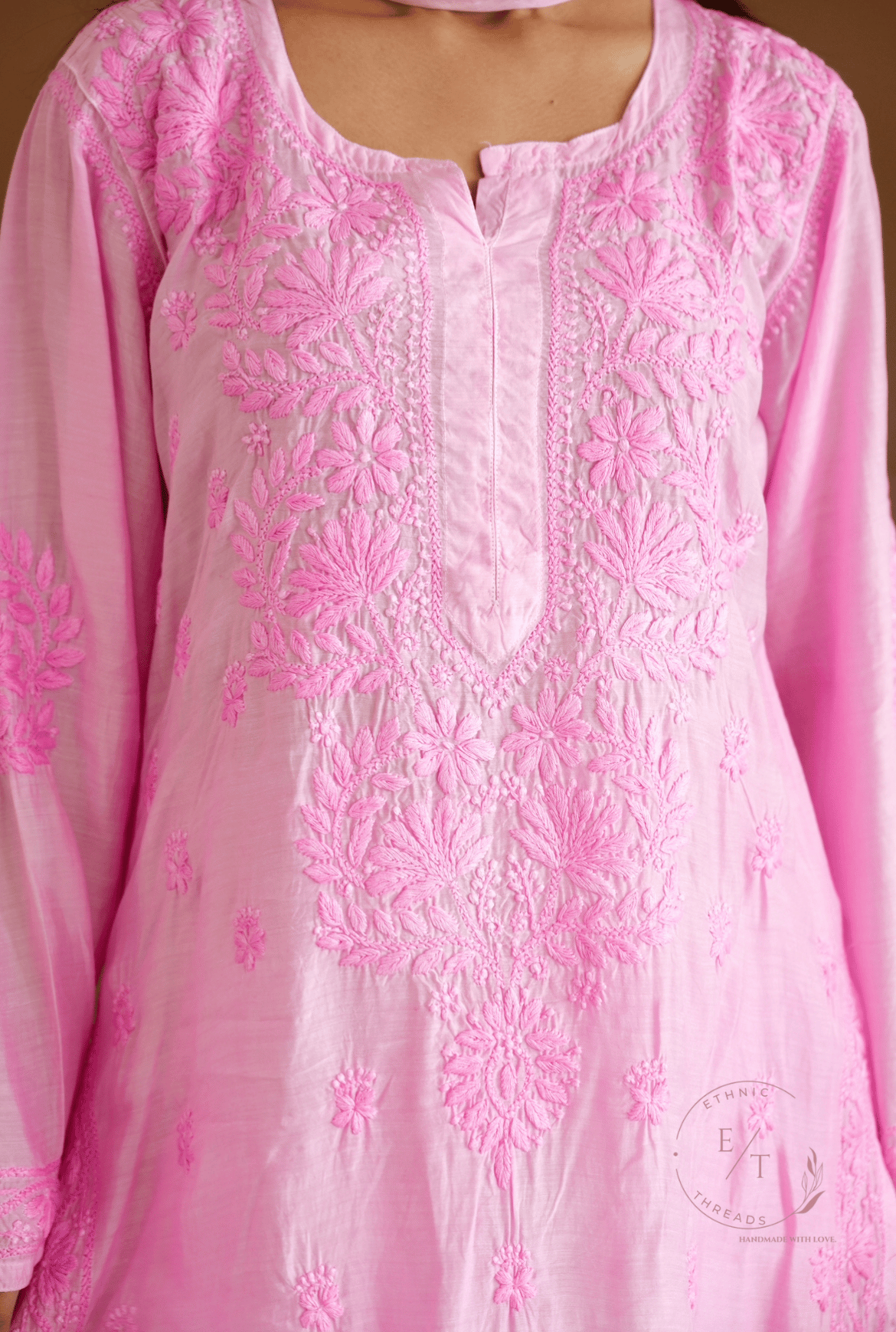Hayat Chikankari muslin silk Kurti in Pink