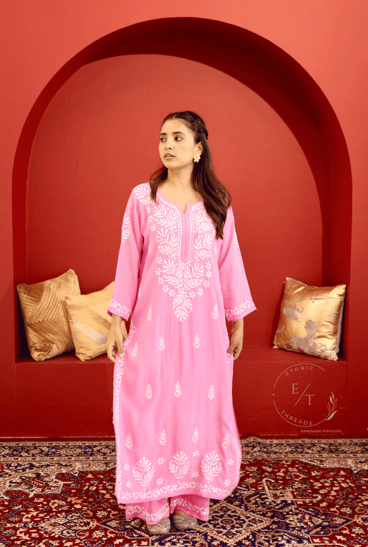 Zainab chikankari set in Pink