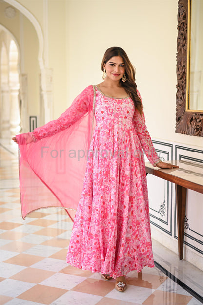 Baby Pink Printed Anarkali