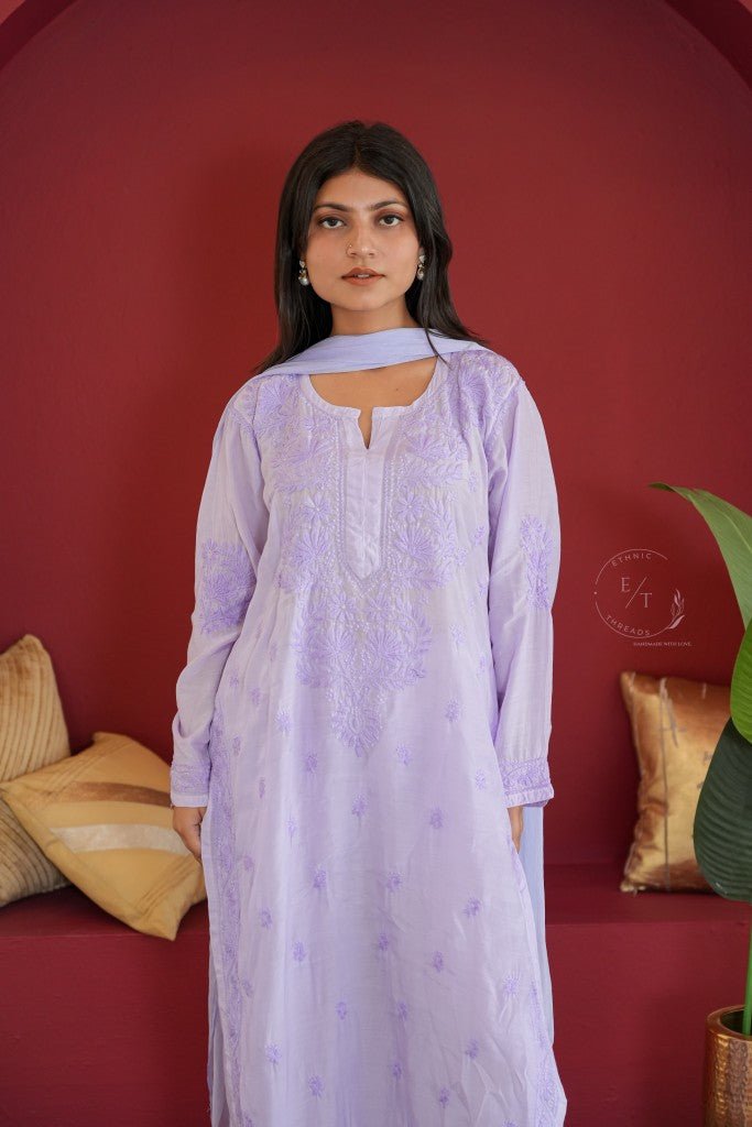 Hayat Chikankari muslin silk Kurti in Lavender