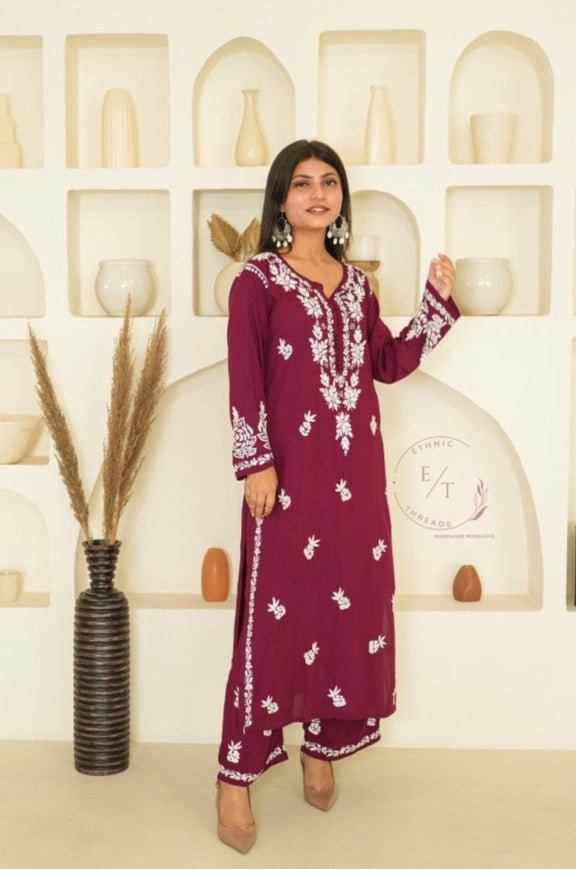 Miraya Chikankari modal set in Wine