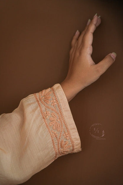 Hayat Chikankari muslin silk Kurti in Beige