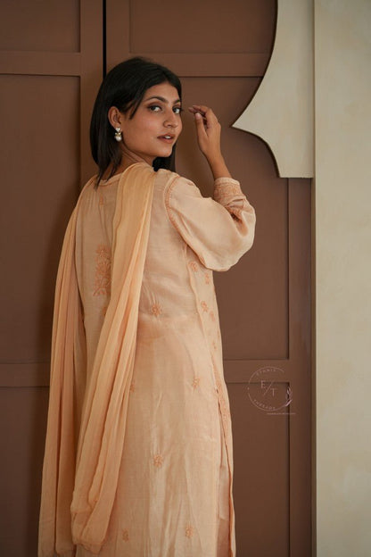 Hayat Chikankari muslin silk Kurti in Beige