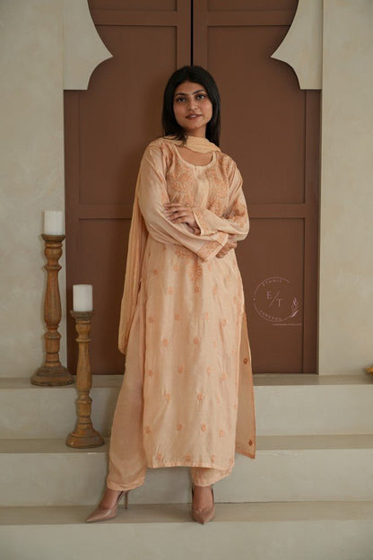 Hayat Chikankari muslin silk Kurti in Beige