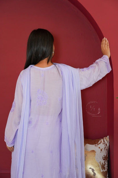 Hayat Chikankari muslin silk Kurti in Lavender