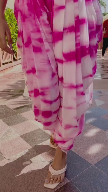 Pink Tie & Dye Shirt With Dhoti Pants