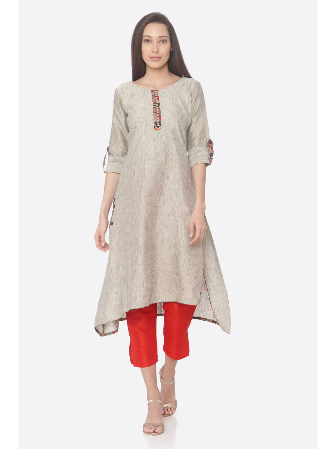 Beige Printed Cotton A-line Kurta With Pant | Rescue