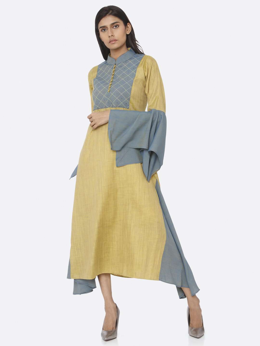 Mustard Embellished Cotton A-Line Dress | Rescue