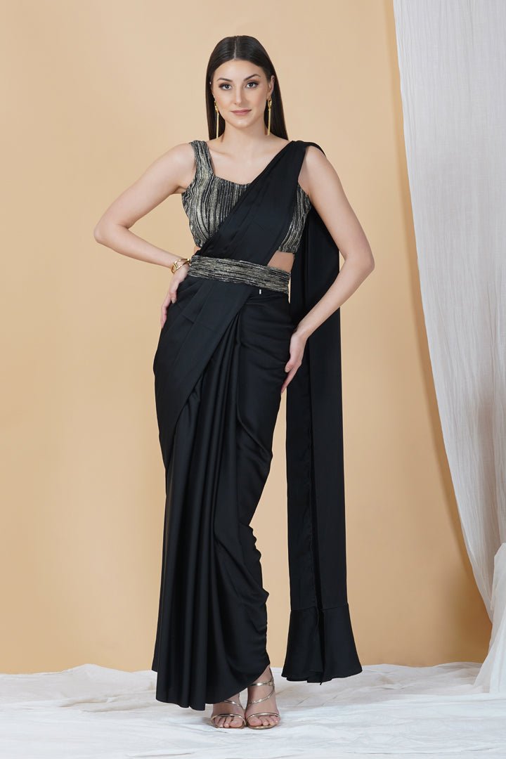 Ready to Wear Belted Black Saree