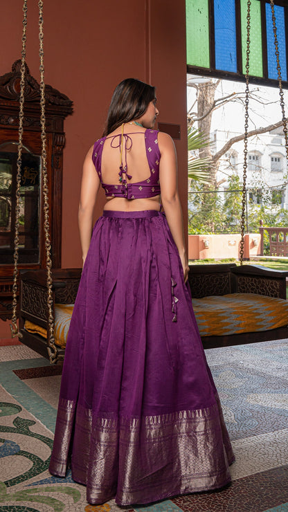 Pernia - Purple Woven Chanderi/Tissue Silk Lehenga Set