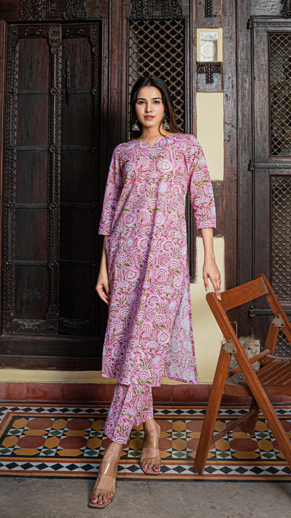 Netra Sanganeri Hand Block Kurta - Pink