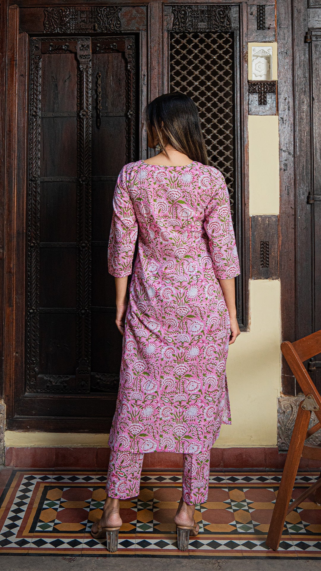 Netra Sanganeri Hand Block Kurta - Pink