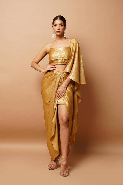 Golden Shimmer Indo Saree (Set Of 2)