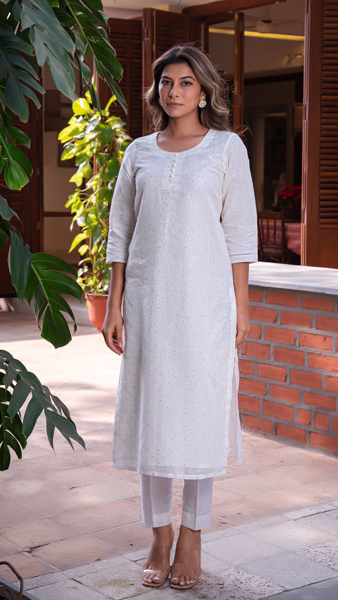 Ganga Embellished Pure Linen Kurta + Pants - Pure White