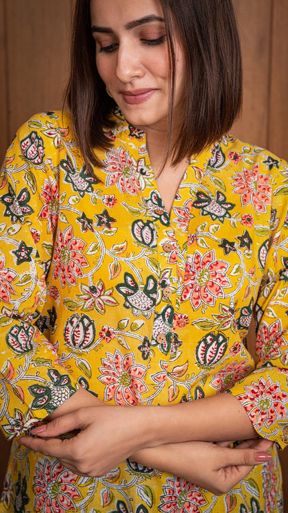 Nora Sanganeri Cotton Short Top - Yellow