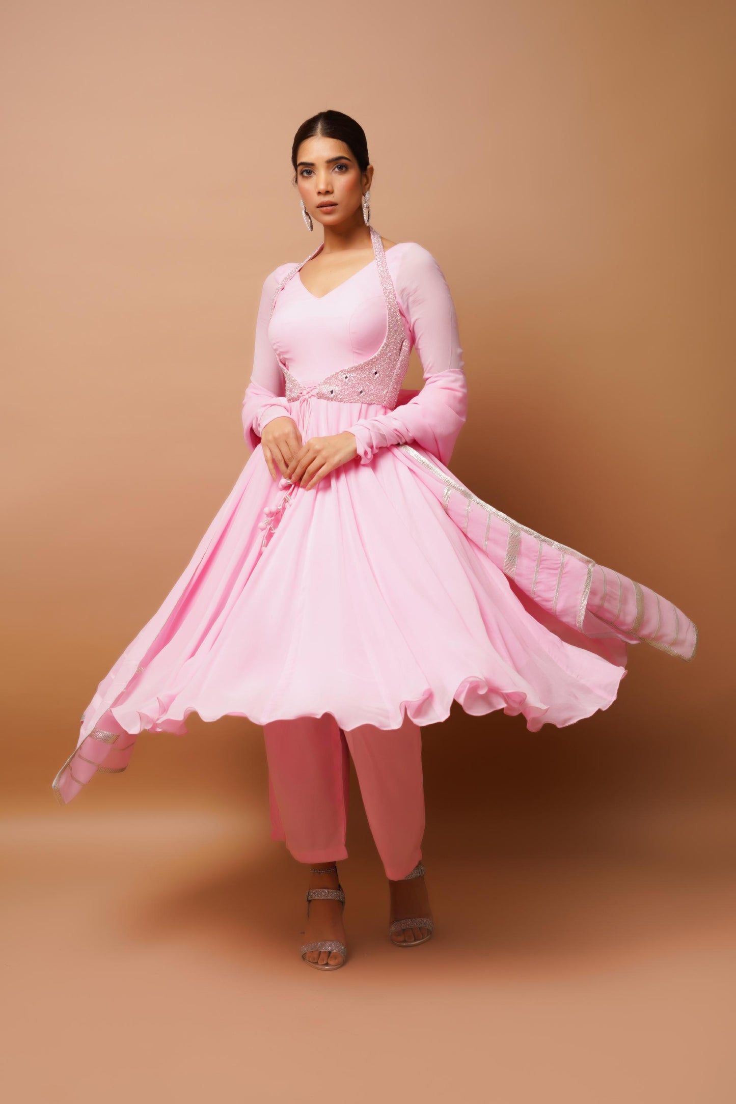 Baby Pink Anarkali Suit Set (Set Of 4)