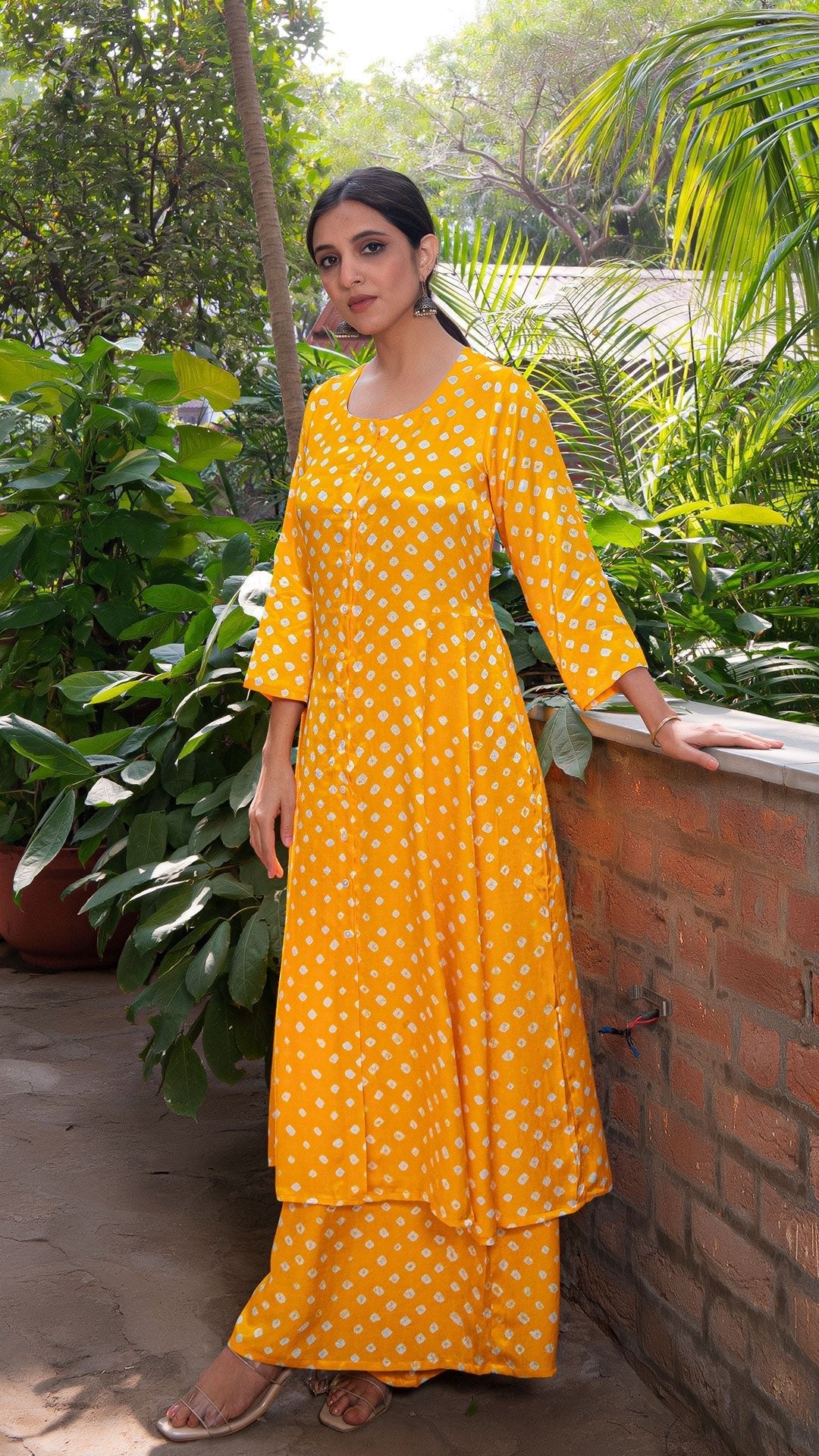 Bandhani Kali Silk Kurta Set - Sunshine Yellow