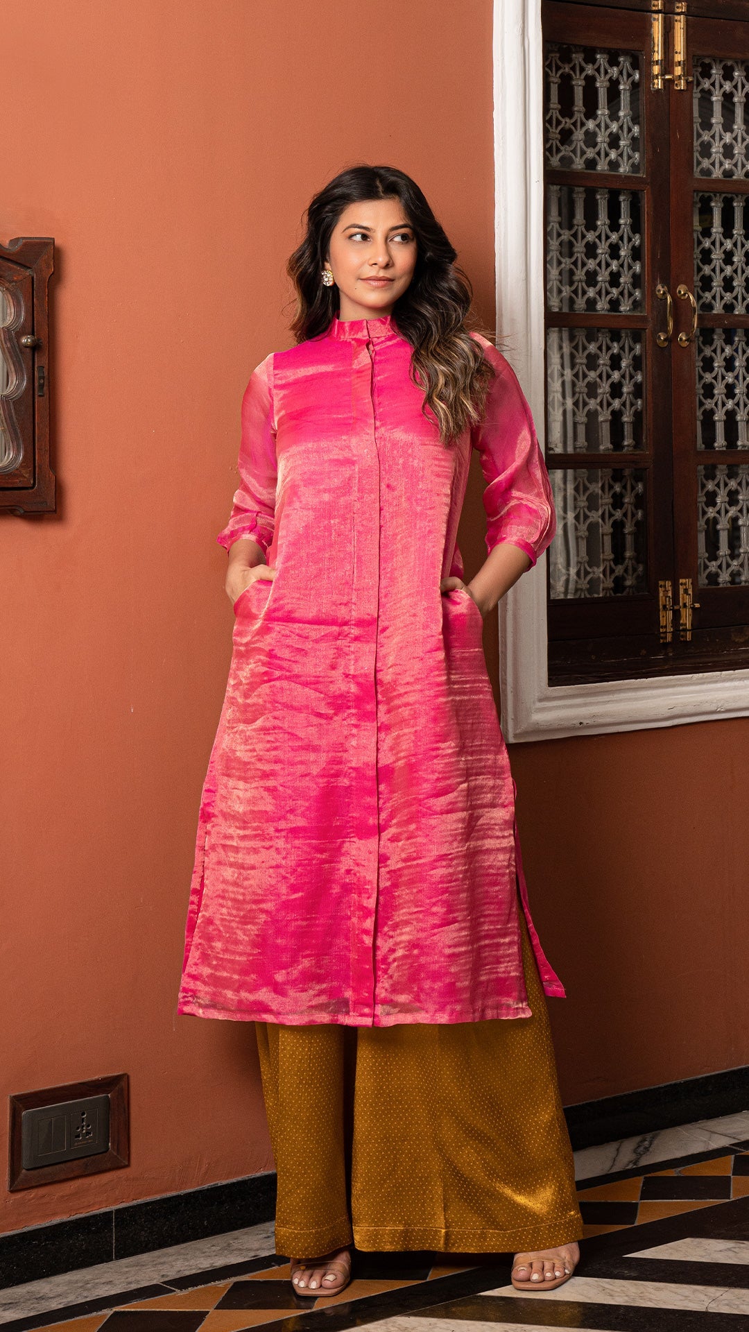 Siya - Rani Pink Pure Tissue Kurta Set