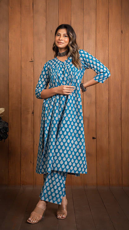 Ruhi Sanganeri Cotton Kurta - Blue