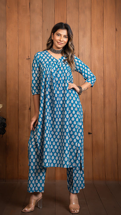 Ruhi Sanganeri Cotton Kurta - Blue