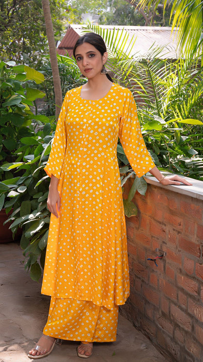 Bandhani Kali Silk Kurta Set - Sunshine Yellow