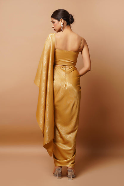 Golden Shimmer Indo Saree (Set Of 2)