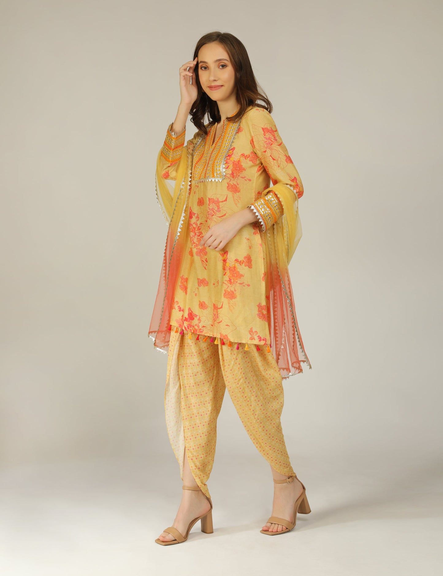 Phooljhadi Yellow Kurta Tunic With Dhoti Pants Set