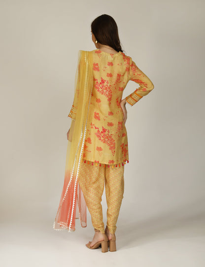 Phooljhadi Yellow Kurta Tunic With Dhoti Pants Set