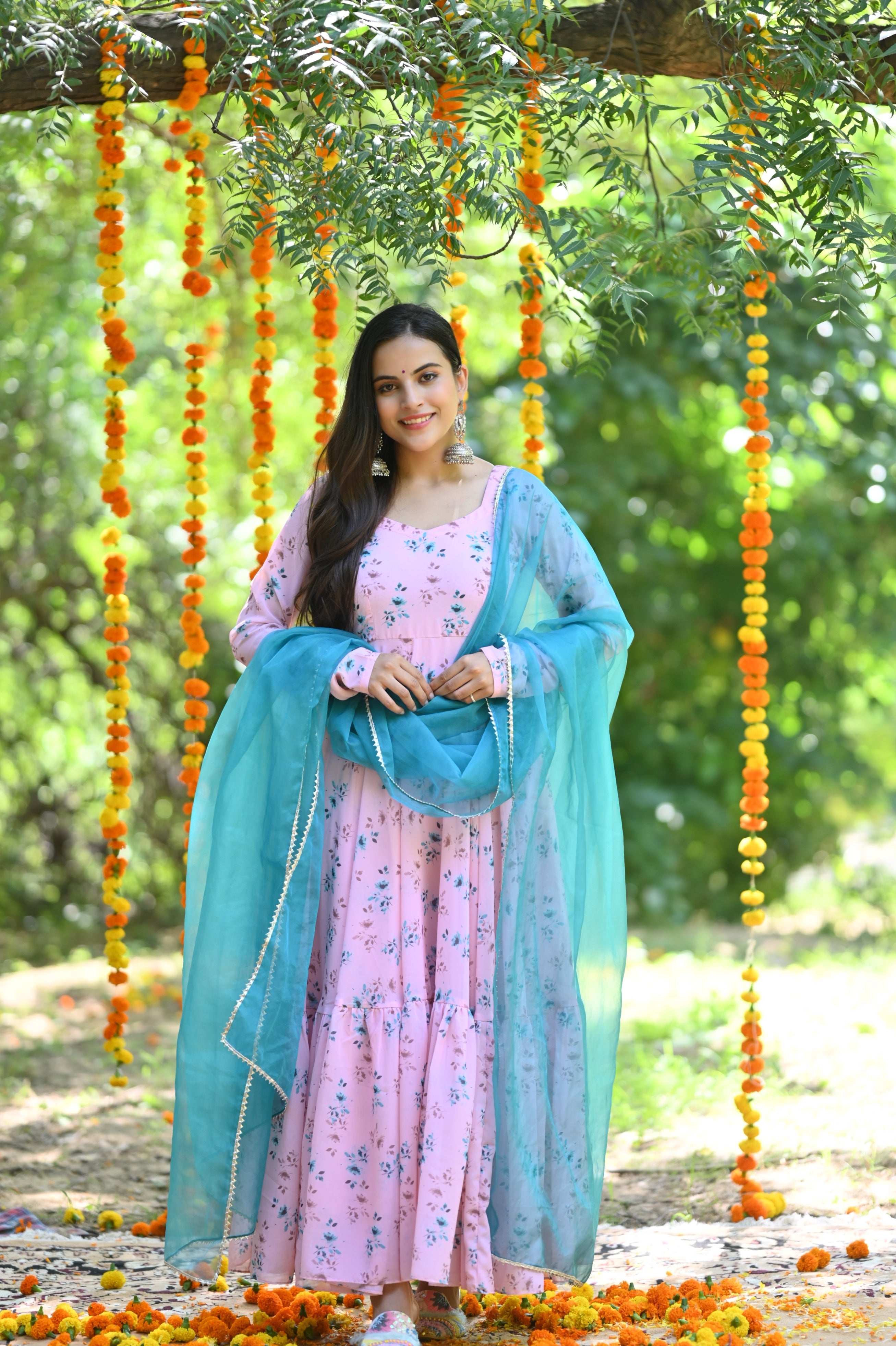 Beautiful Floral Print Anarkali Suit With Net Dupatta and Net Full Sleeve | Anarkali  suit, Floral anarkali, Printed anarkali suits