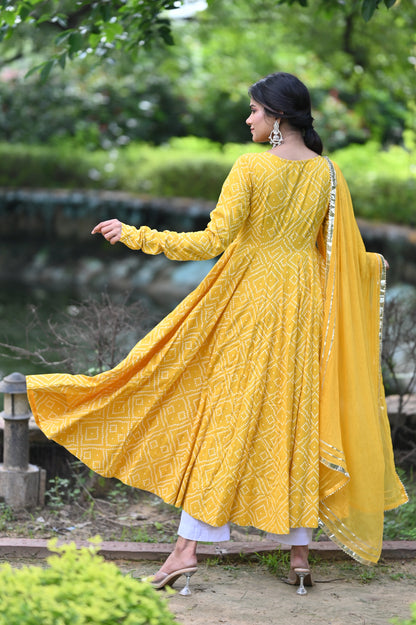 Yellow Bhandej Anarkali