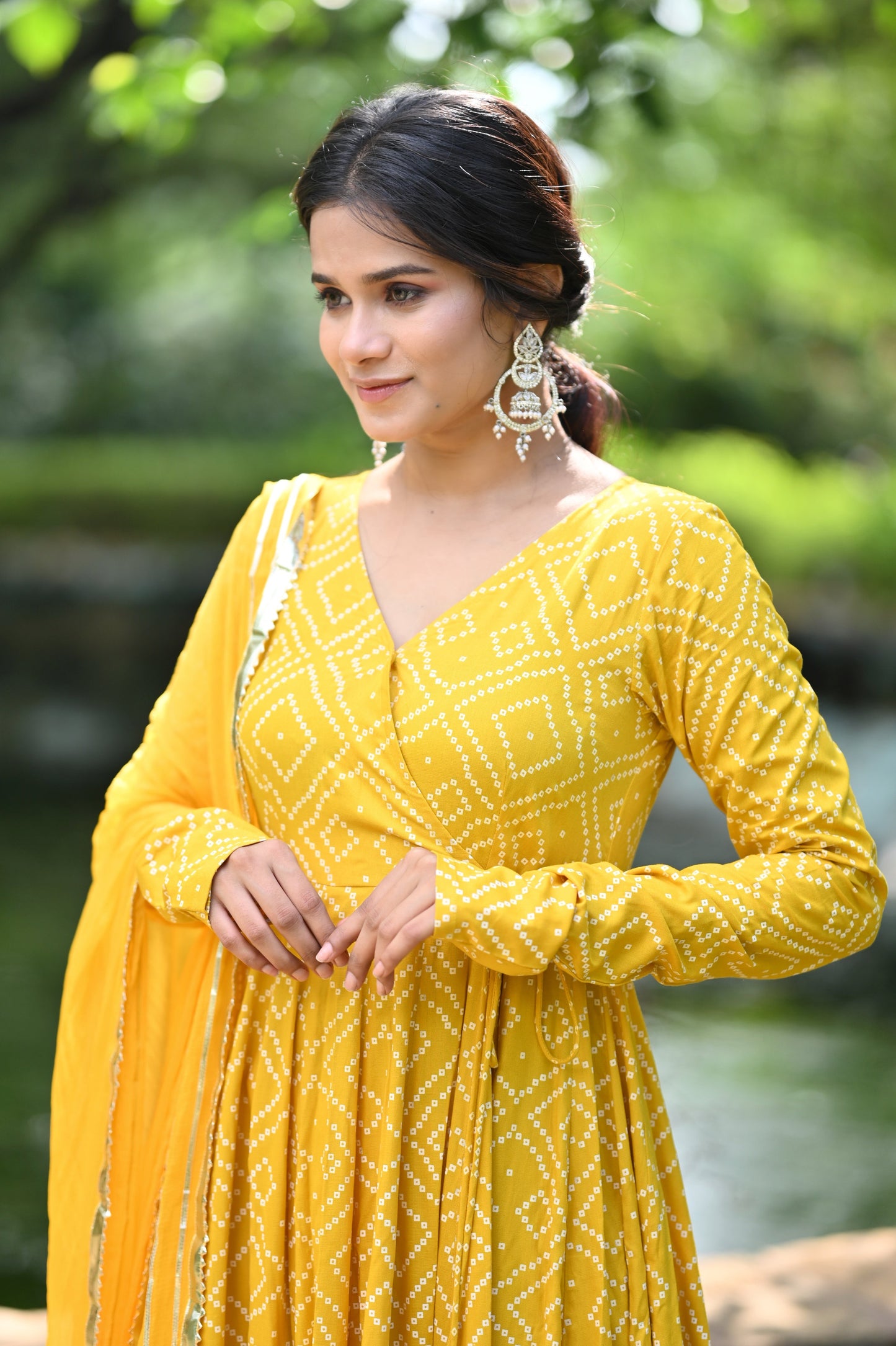 Yellow Bhandej Anarkali