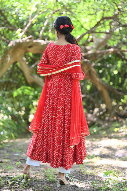 Red Bandhani Anarkali